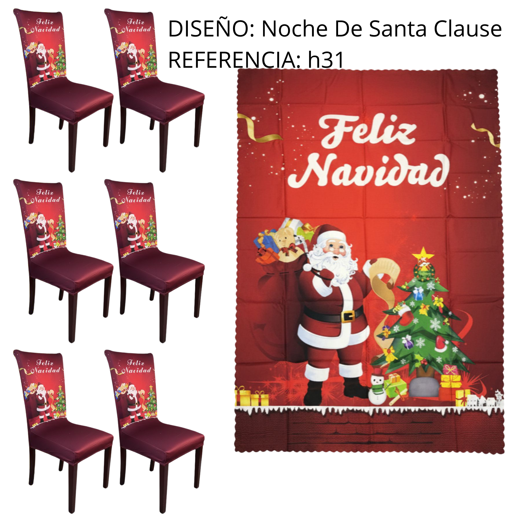 Set X6 Fundas Navideñas De Silla +Mantel DIseño/Ref